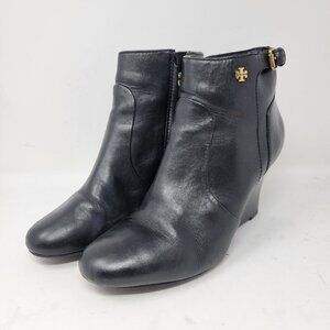 Tory Burch 8.5 M Milan Leather‎ Wedge Black Bootie Boots Ankle